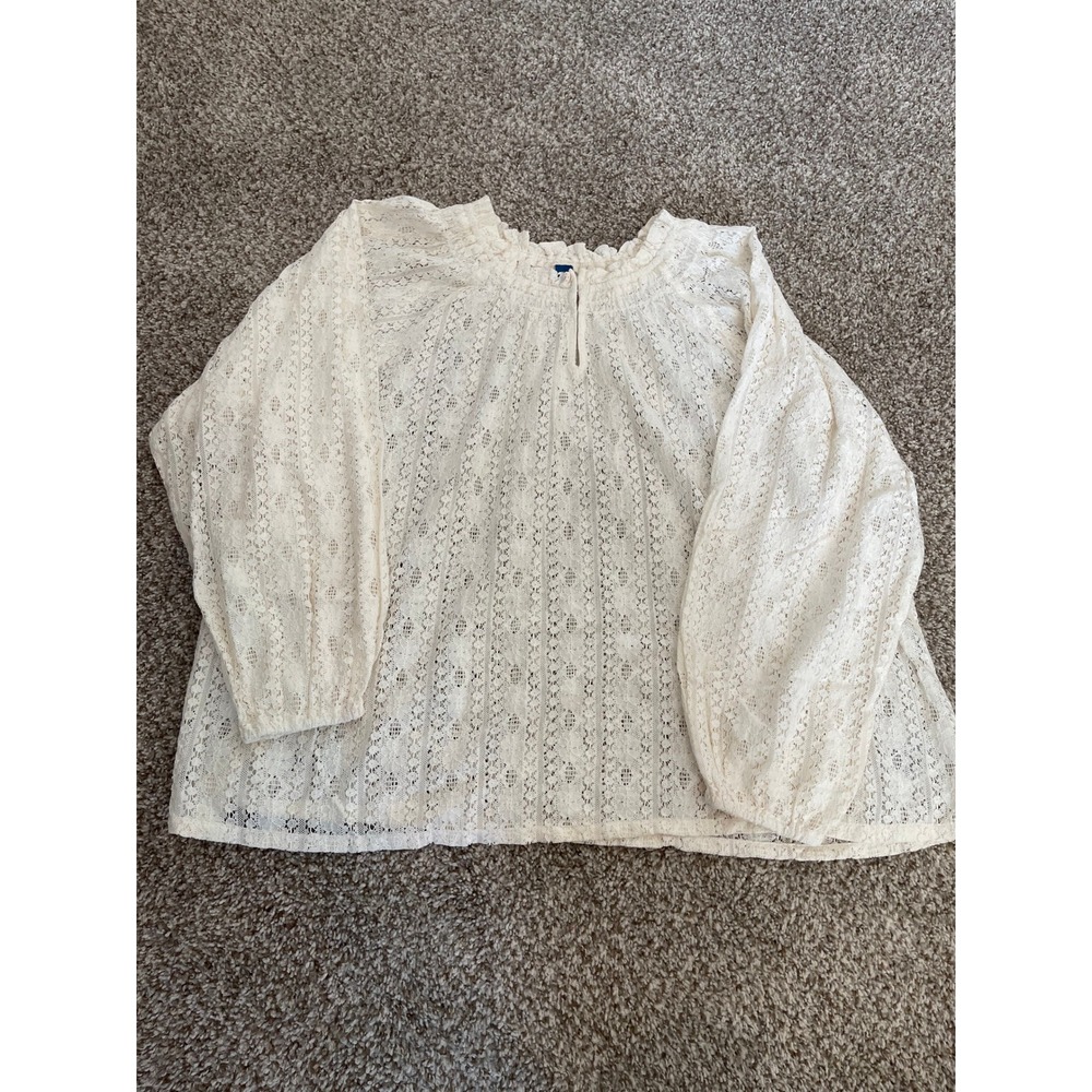Old Navy Cream Floral Lace Ruffle Neck Balloon Sleeve Blouse XL Ivory Boho